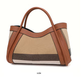 Aidrani  New retro checkered women's handbag, large capacity luxury bag, canvas genuine leather bag
