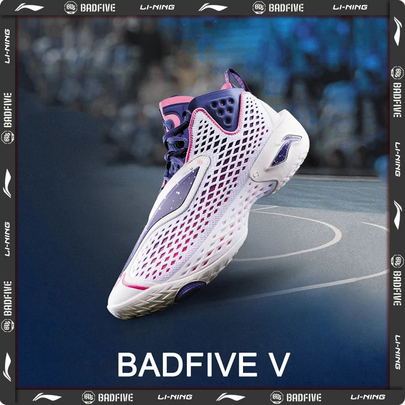 Li-Ning Men's BADFIVE V Outdoor Basketball Shoes SUPER BOOM Cushion LIGHT FOAM PLUS Reflective LiNing Stable Sneakers ABFV025