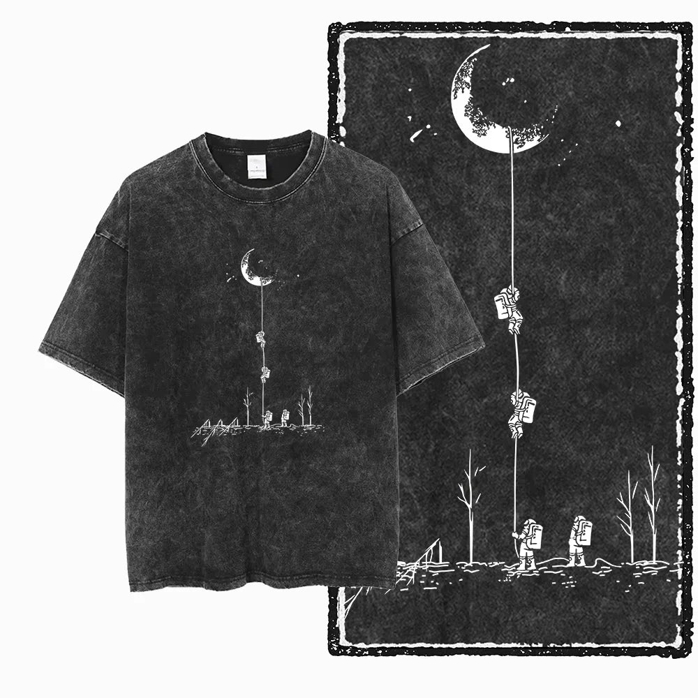 Astronaut Graphic Cotton Acid-Wash T-Shirt