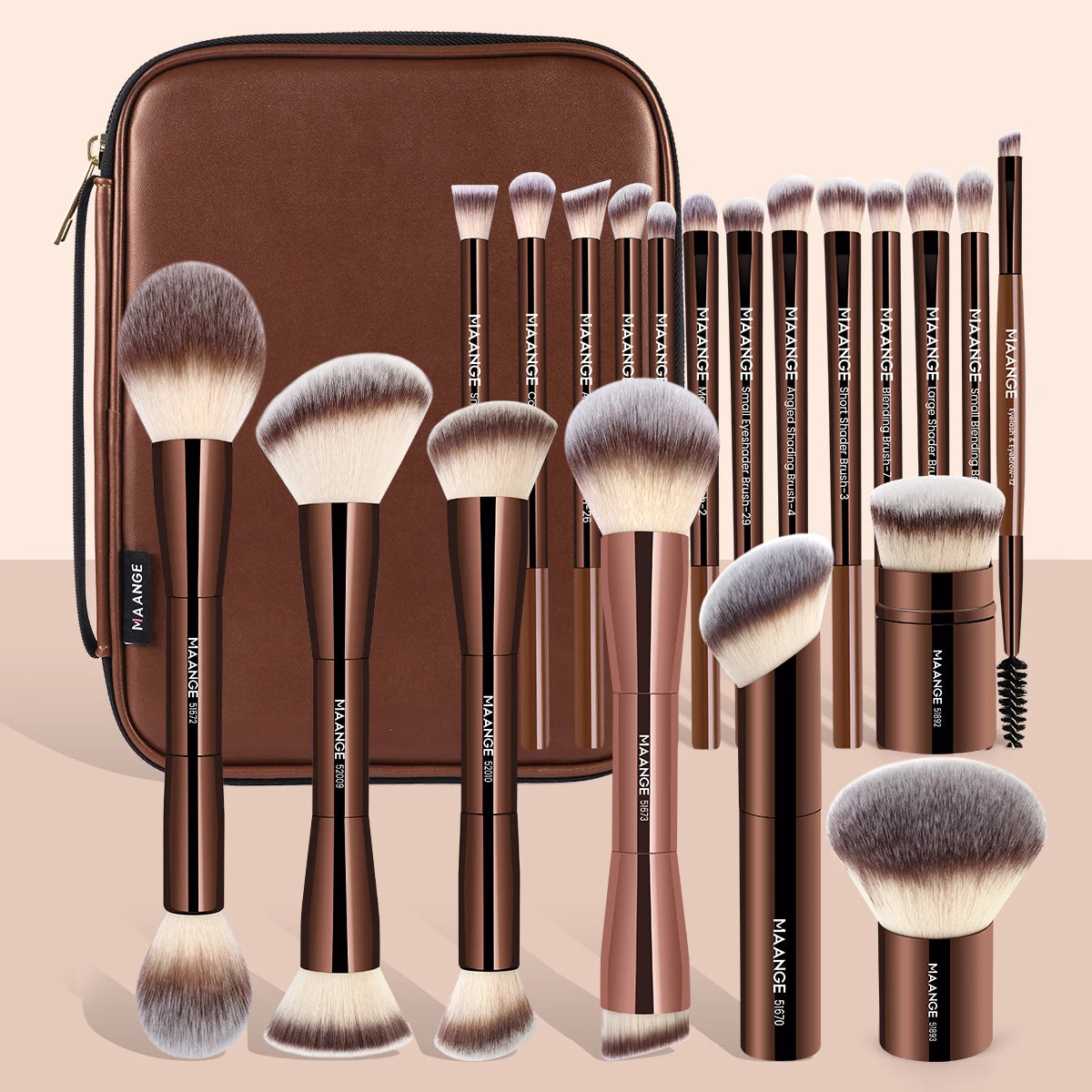 MAANGE Pro Makeup Brush Kit 20pcs Brushes with Storage Bag Dual End Foundation Powder Blush Eyeshadow Brush Beauty Blending Kit
