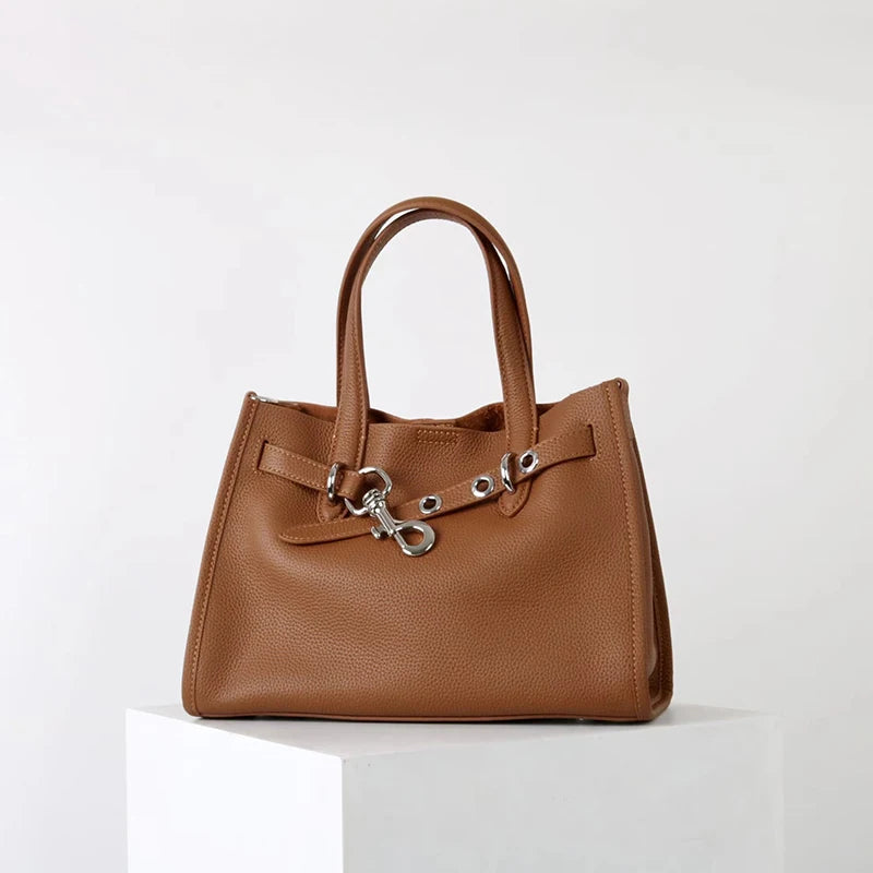 Luxury Brand Silver Buckle Women Bags Genuine Leather Handbags Women Shoulder Bags Cowhide Autumn Winter New Square Women Totes
