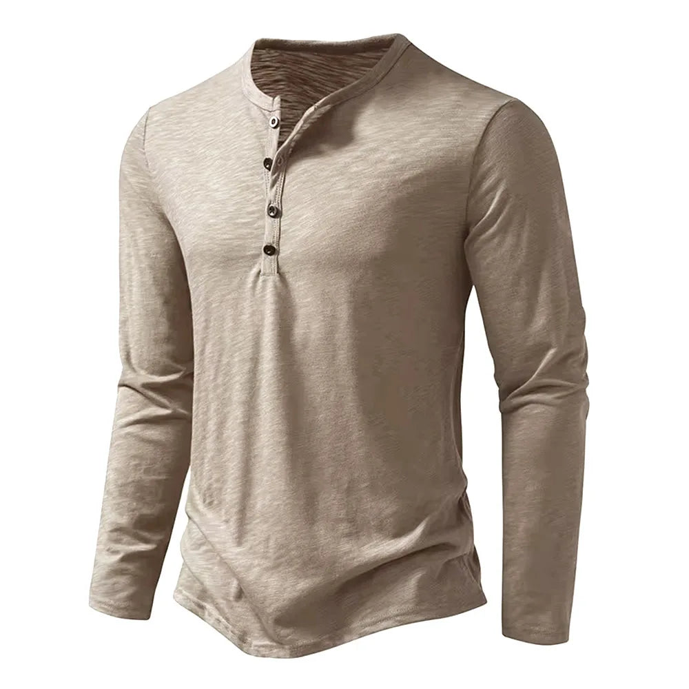 Men's Cotton Henley Long Sleeve Shirt