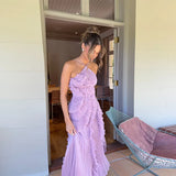 Elegant Lotus Edge Halter Maxi Dress