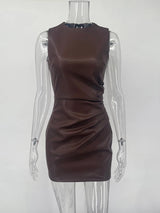 TARUXY Sleeveless Leather Dress – Ruched Slim Fit