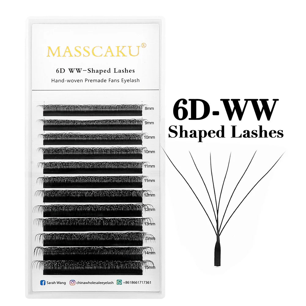 MASSCAKU 10cases/lot Lashes 8D W Shape Volume 12Rows Eyelash Extensions Volume Premade Fans Eyelash Super Soft Full Dense Lashes
