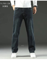 Autumn Winter  Brand New High Waist Jeans Classic Business Casual Office Men's Fashion Stretch Slim Denim Jeans Navy Blue