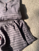 Pink Striped Long Sleeve T-shirt Shorts Set Woman Buttons Slim Tees+Elastic Straight Short Pant Cotton Home Pajama 2 Piece Sets