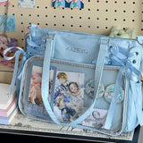 Italife Luxury Large Ita Bag with Ribbon ACG Display Women Blue Big Clear Shoulder Bag with Pin Insert Girl Pink Itabag Bow H201