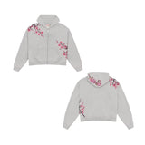 Cherry Blossom Embroidered Zip-Up Hoodie
