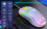 Honeycomb Wired Gaming Mouse RGB Backlight 7200 Adjustable DPI Ergonomic USB Computer Mice for Windows PC & Laptop Gamers