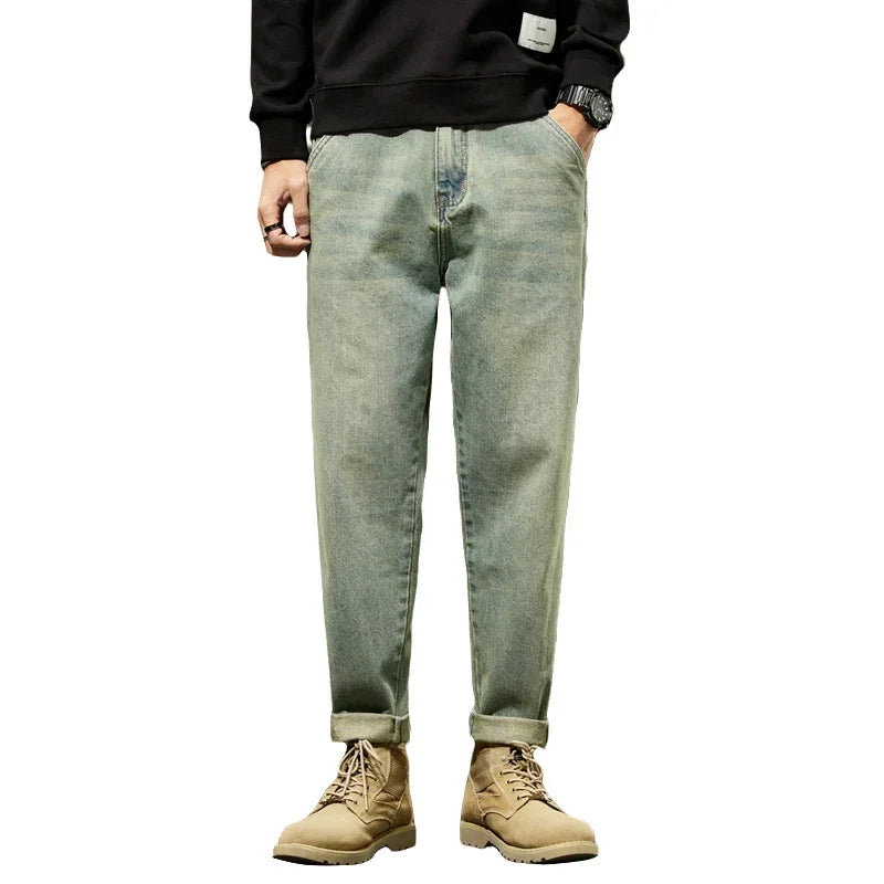 Men’s Retro Relaxed-Fit Cotton Harem Jeans