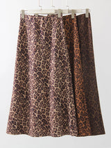 Leopard Print Suede Maxi Skirt – Women's Autumn Winter