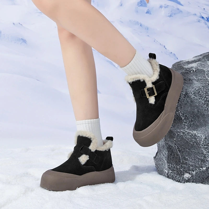 Snow Boots Women Winter Genuine Leather 2025 New Fleece Warm Thick Women's Booties Large Size  Women's Boots