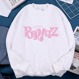 Pink Cartoon Letters Bratz Print Sweatshirts Mens Casual Fleece Clothes Creativity Warm Hoodie Autumn Loose Streetwear Pullover