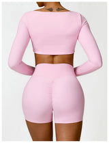 2-Piece Women's High-Waist Yoga Set – Seamless Long Sleeve Workout Suit