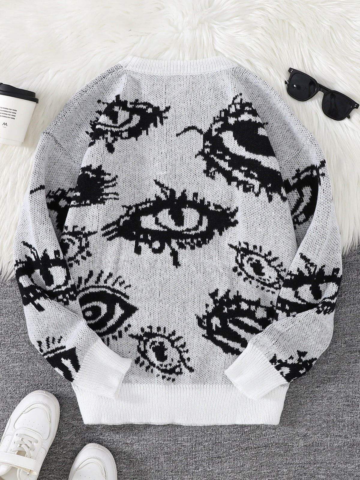 Men's Abstract Eye Jacquard Knit Sweater