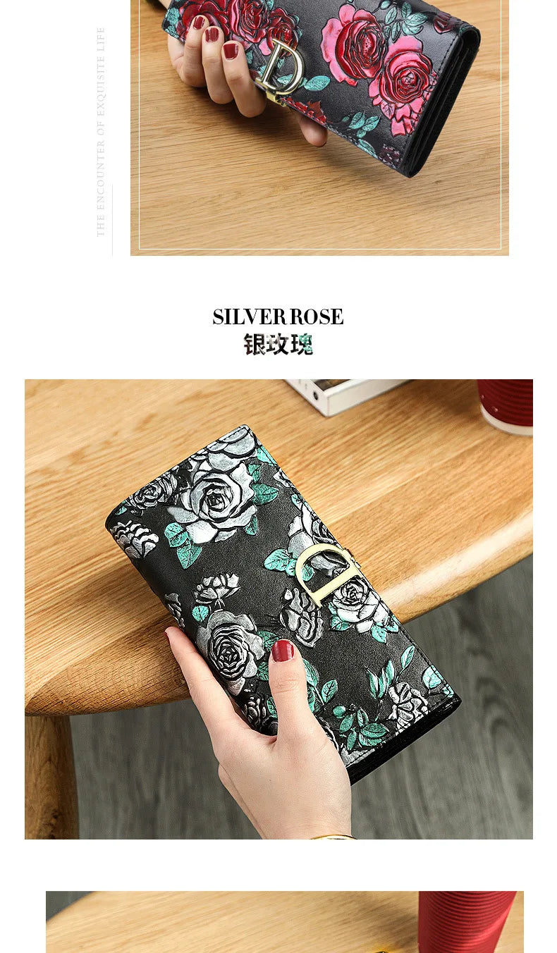 Genuine Leather Purse Wallet Female 3d Embossing Ladies Personality Retro Long Clutch Wallet Women Purse Coin Holders