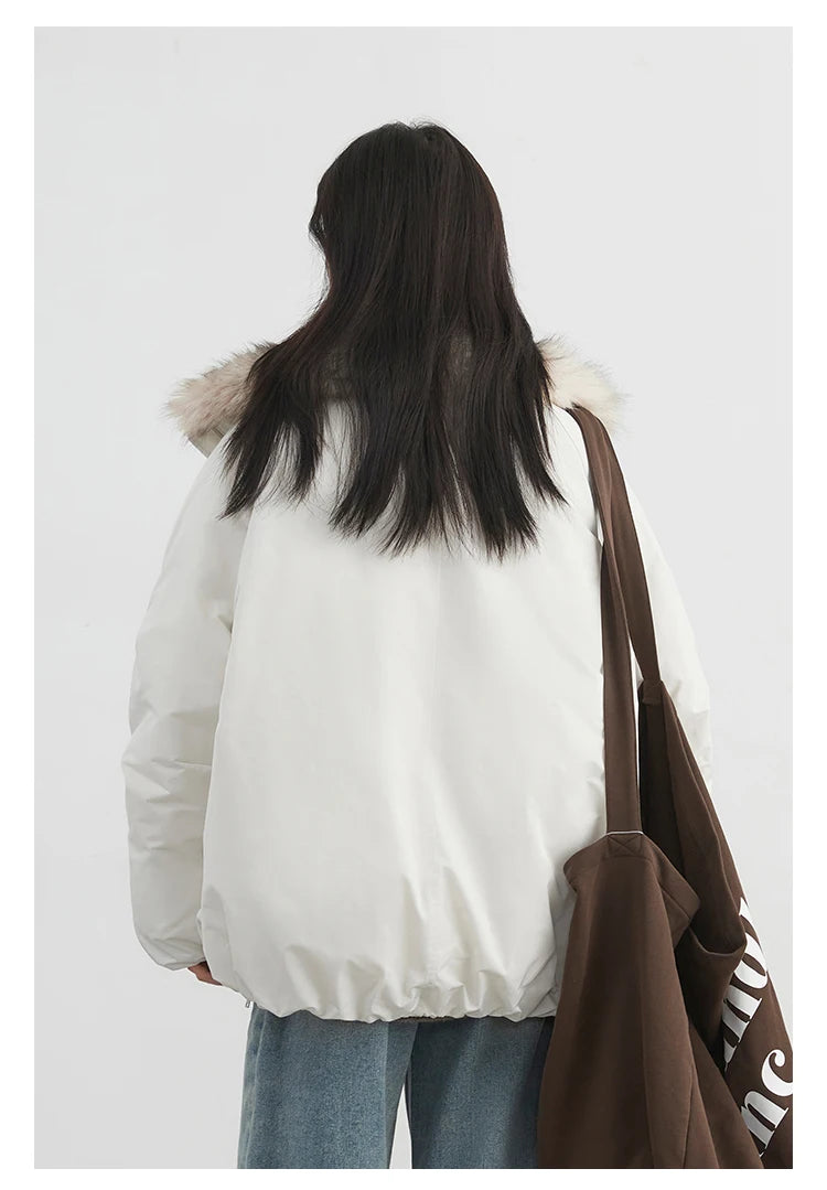 Women's Hooded Down Jacket with Faux Fur Collar