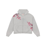 Cherry Blossom Embroidered Zip-Up Hoodie