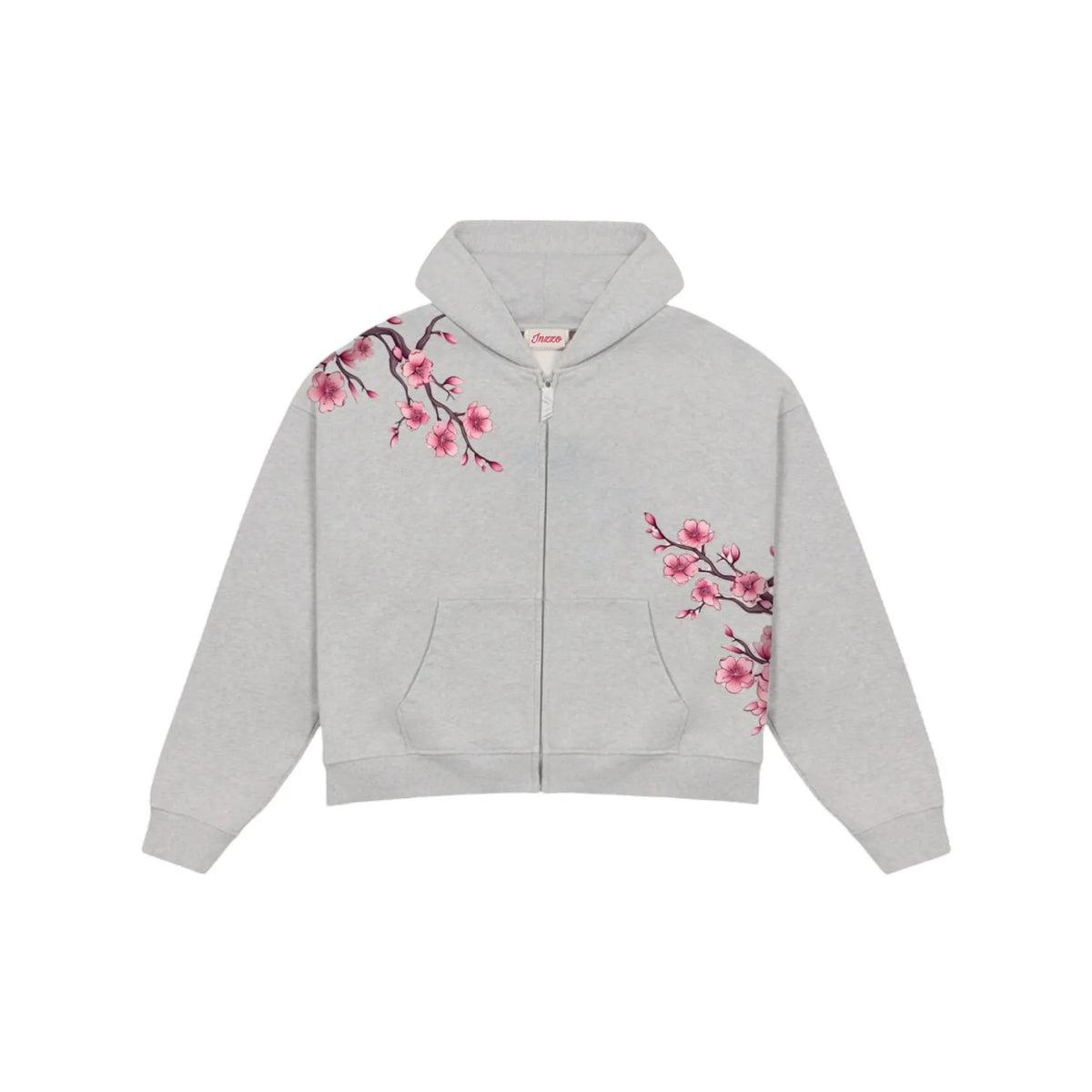 Cherry Blossom Embroidered Zip-Up Hoodie