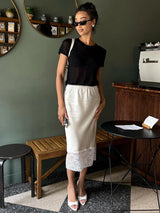 Elegant High-Waist Lace Midi Skirt