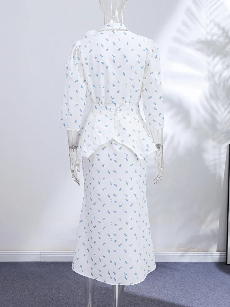 Women Floral Dress Choker Tie Midi Dress Deep V Long Sleeve Belt Waist Club Mini Dress Summer Wear Woman Clothes Daily Outfit