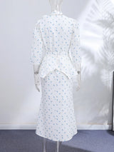 Women Floral Dress Choker Tie Midi Dress Deep V Long Sleeve Belt Waist Club Mini Dress Summer Wear Woman Clothes Daily Outfit
