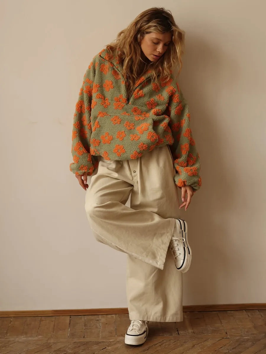 Women's Floral Fleece High-Neck Pullover