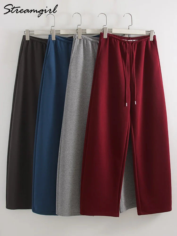 Autumn Burgundy Sweatpants Women Straight Leg Sport Pants Cotton Ladies Coffee Basic Joggers Wide Leg Women's Pants And Trousers