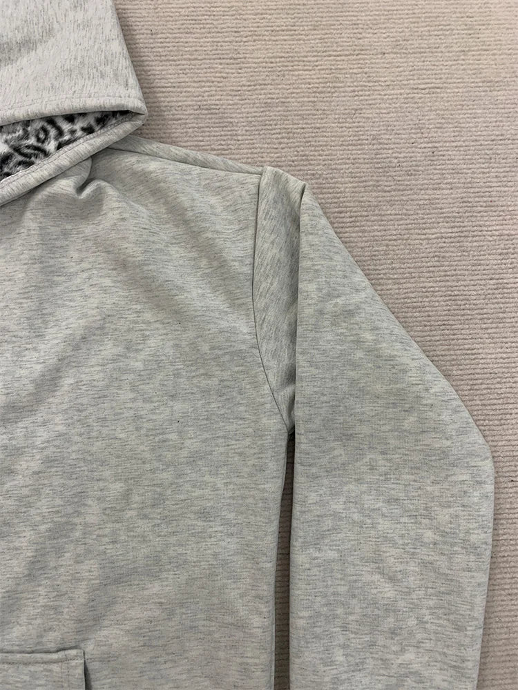 Men’s Grey Leopard Print Zip-Up Hoodie