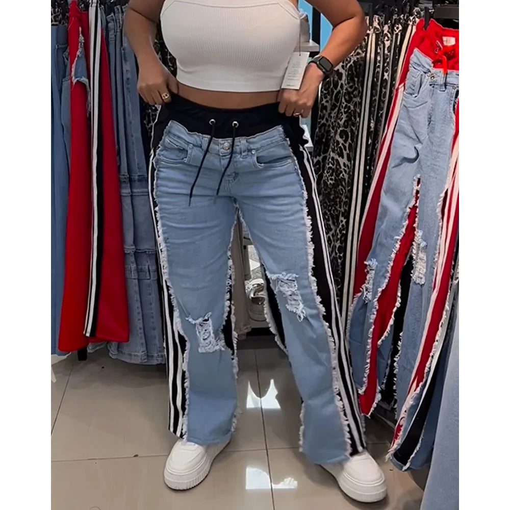 Women’s Colorblock Distressed Patchwork Jeans