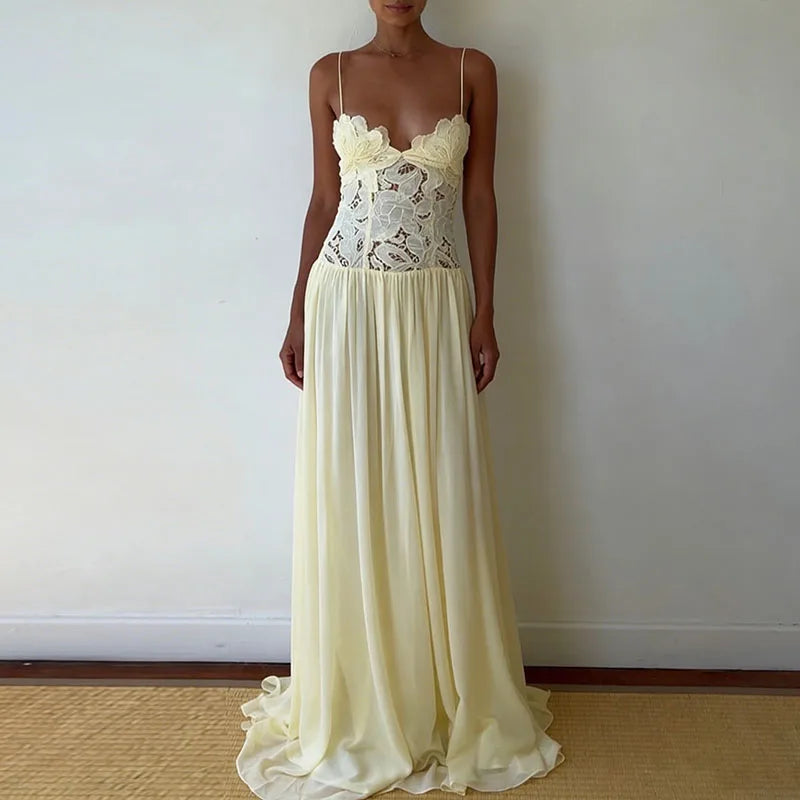 Lace Patchwork Ankle-Length Dress for Women