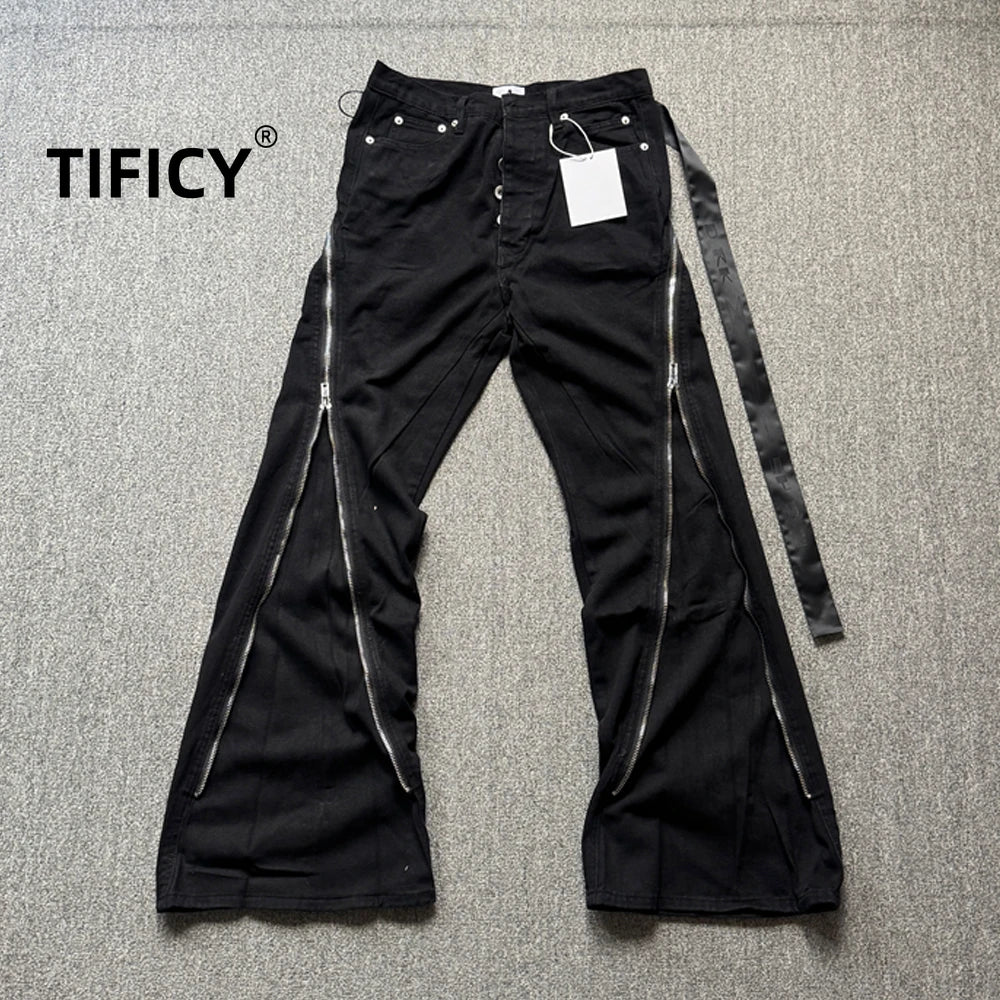 Men's High Street Flare Denim Jeans – Zipper Detail
