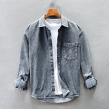 Retro American Washed Denim Jacket Loose Casual Long Sleeve Shirt for Men Autumn Fashion Urban Style Cotton Machine Washable
