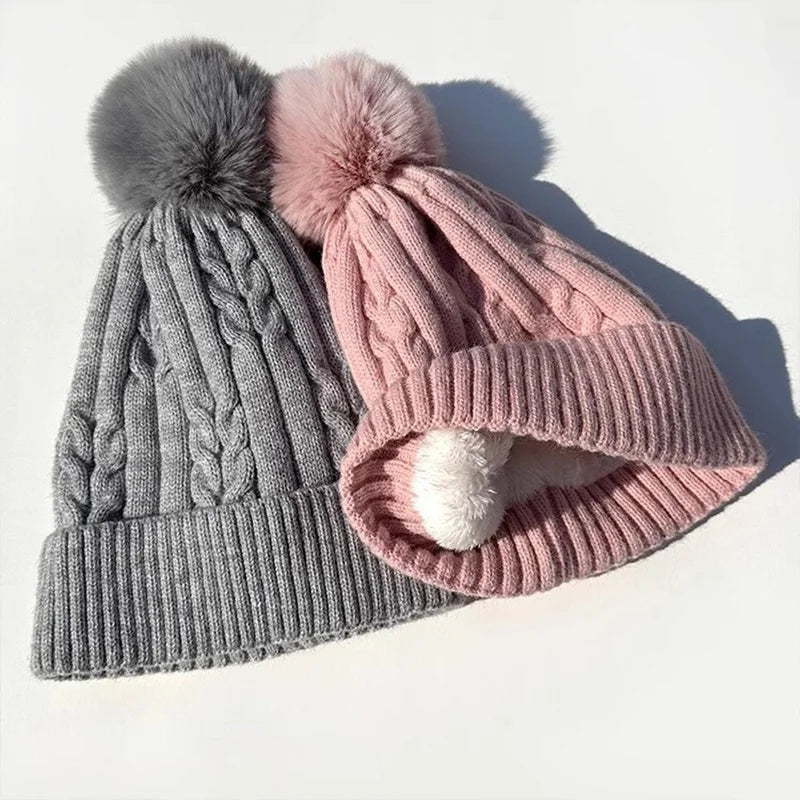 Women warm beanie hat men Plush and thickened cap winter ear protection high-end ski hat warm big head knit hat women's winter