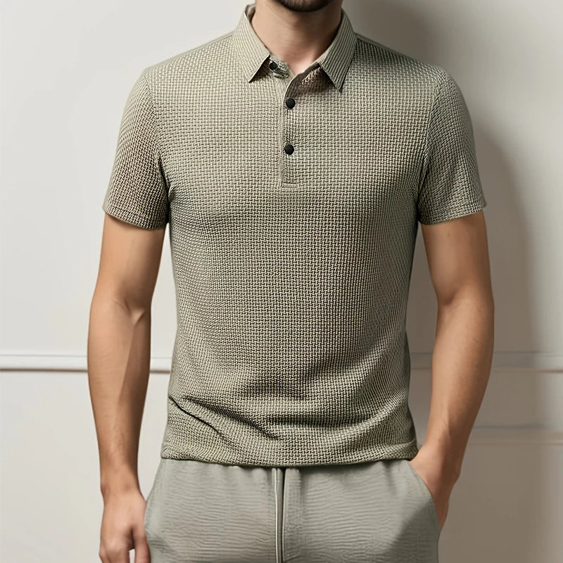 Men's Textured Knit Polo – Breathable Business Casual