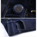 Men Autumn Winter Fleece Lined Thickened Jeans Male Business Straight Leg Loose High Waist Denim Pants Stretch Casual Trousers