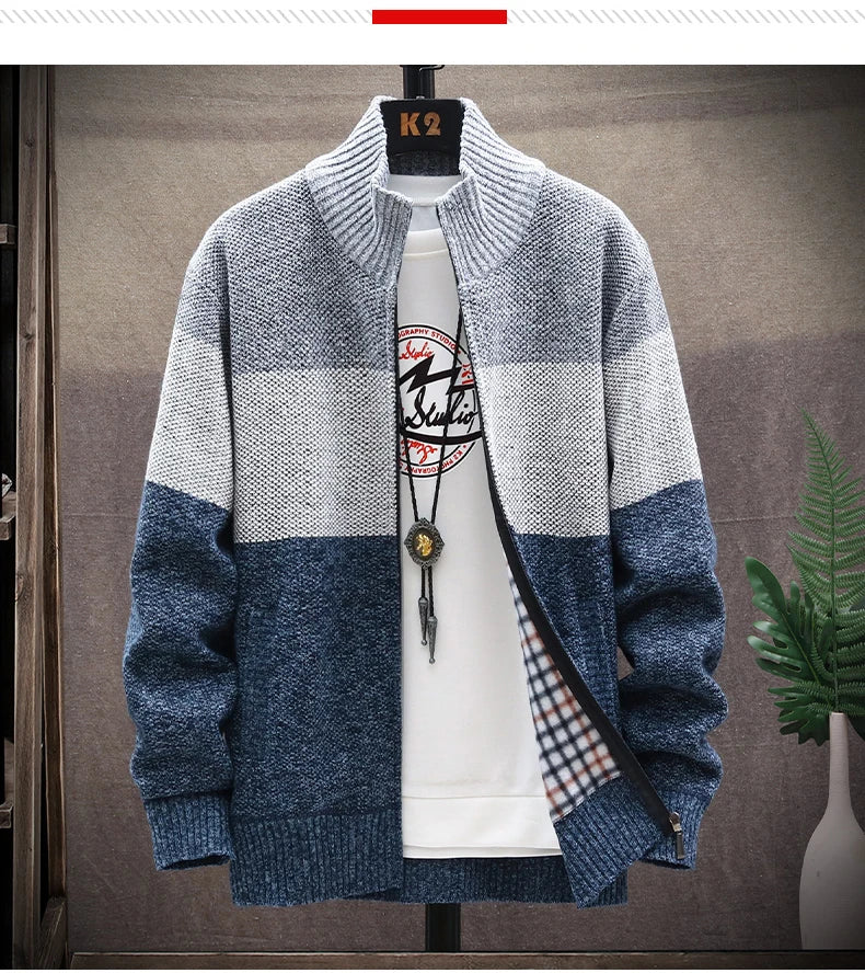 Men’s Autumn/Winter Fleece-Lined Zipper Cardigan