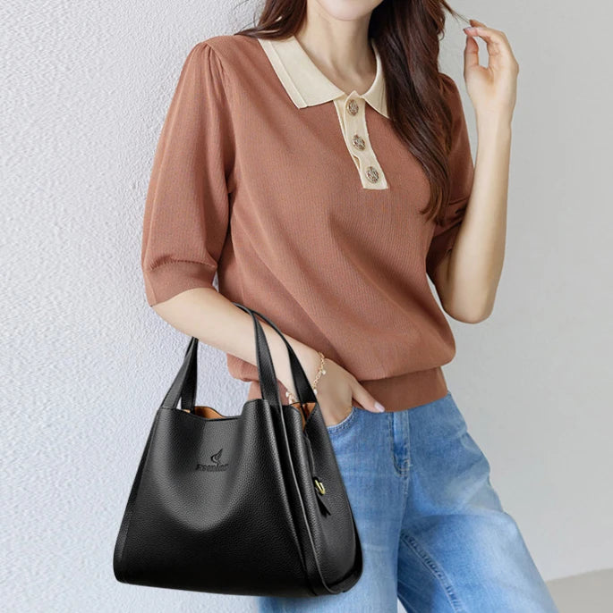 Genuine Brand Sturdy Durable Soft Leather Top-handle Bags Female Handbags Women 3 Layer Shoulder Crossbody Totes Messenger Bag
