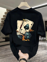Men's 100% Pure Cotton Poker & Dice Print Loose Fit Casual T-Shirt
