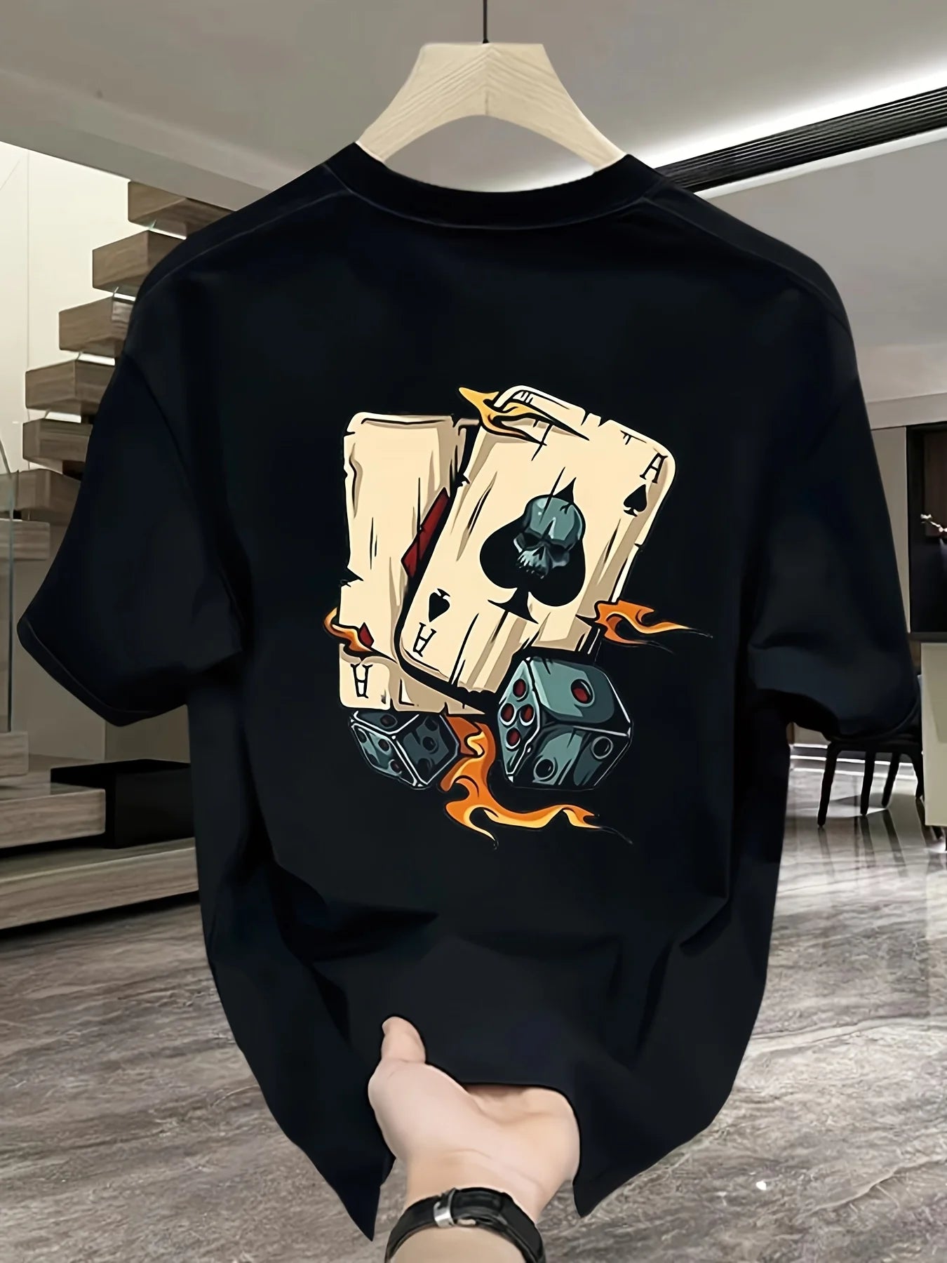 Men's 100% Pure Cotton Poker & Dice Print Loose Fit Casual T-Shirt