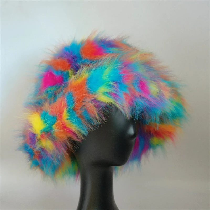 1pcs Winter Faux Fur Bucket Hat Warm Fluffy Plush colorful soft Winter hat Personality fur Fisherman Hats for women Plush hat겨