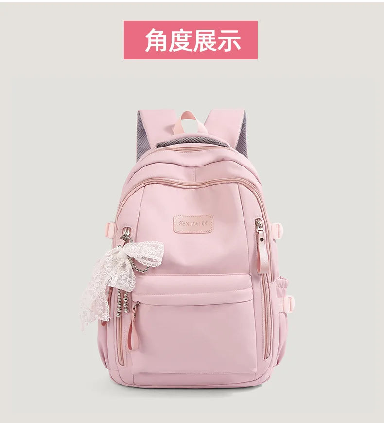 New Female High Capacity Waterproof College Backpack With Lace Pendant Trendy Women Laptop School Bags Cute Girl Travel Book Bag