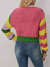 Colorful Striped Letter Knit Vest & Coat Set