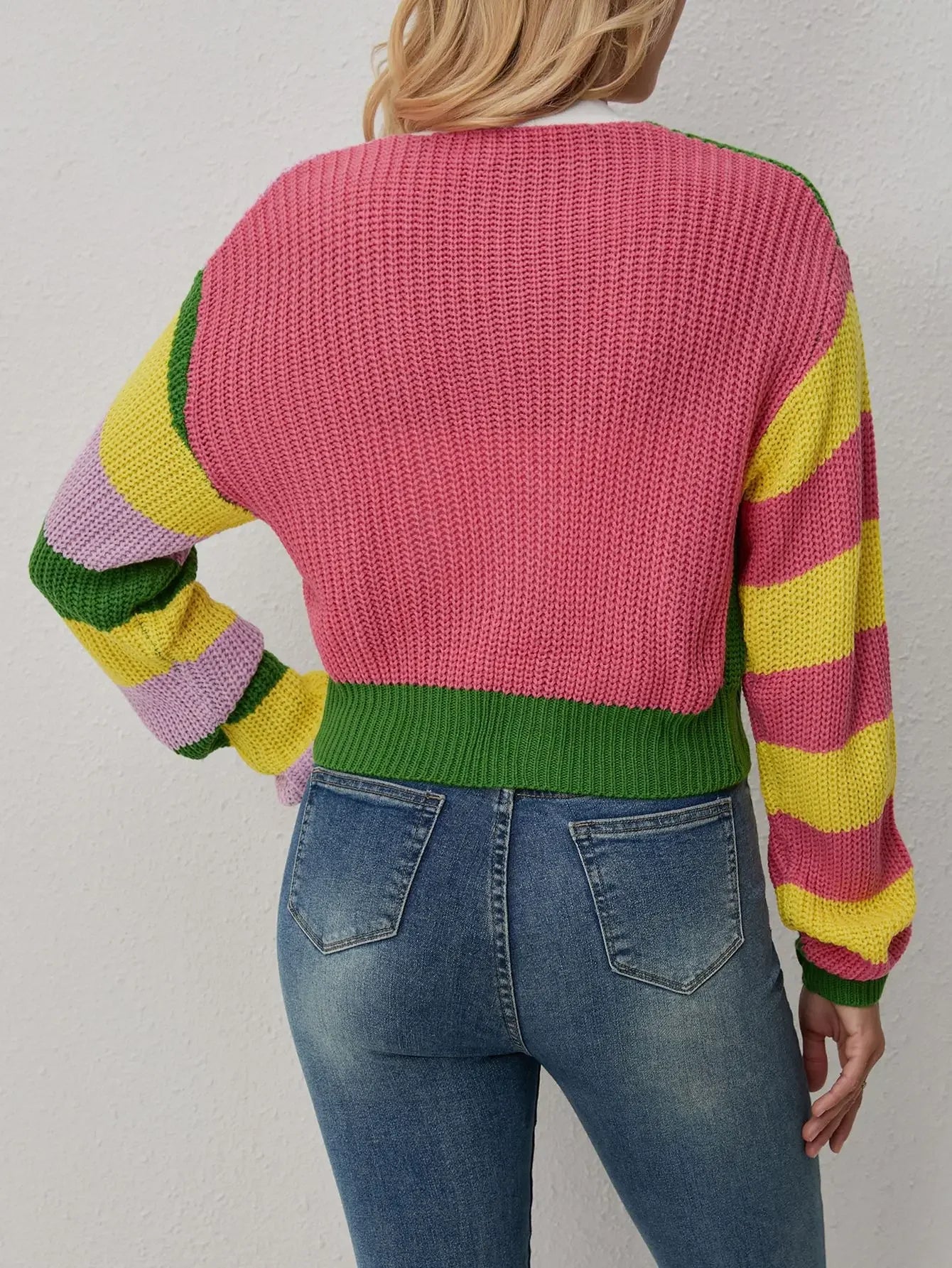 Colorful Striped Letter Knit Vest & Coat Set