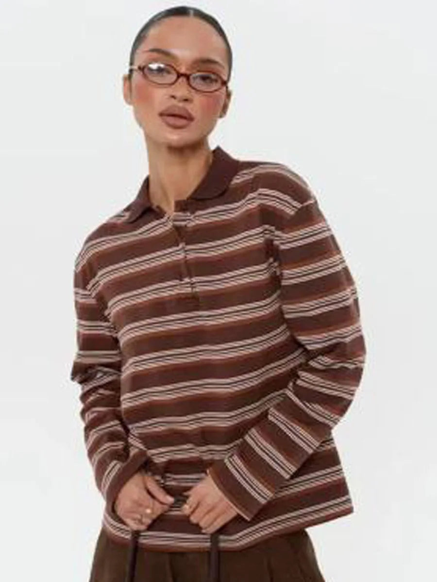 Vintage Striped Oversized Polo Shirt