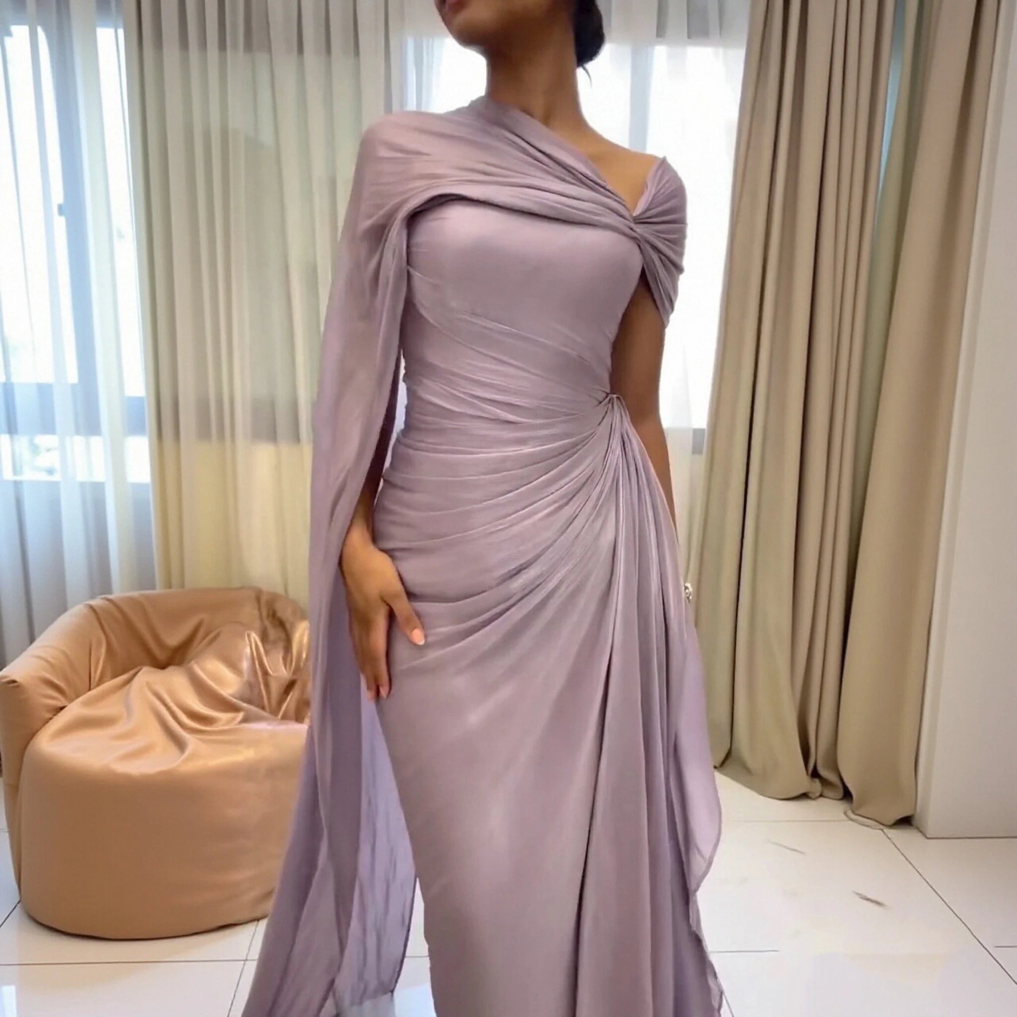 Sharon Said One-Shoulder Draped Chiffon Evening Gown SF199