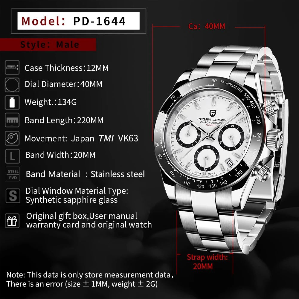 PAGANI DESIGN 2026 New Sports Chronograph Top waterproof Luxury Quartz Watch For Men Sapphire crystal Automatic Date Wrist watch