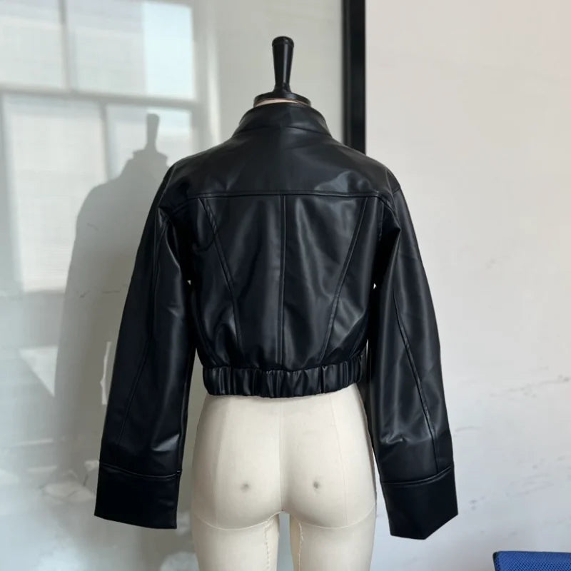 Slim Fit Faux Leather Jacket Women Classic Moto Biker PU Fitted Zipper Jackets Spring Autumn Basic Coat Office Street Outerwear