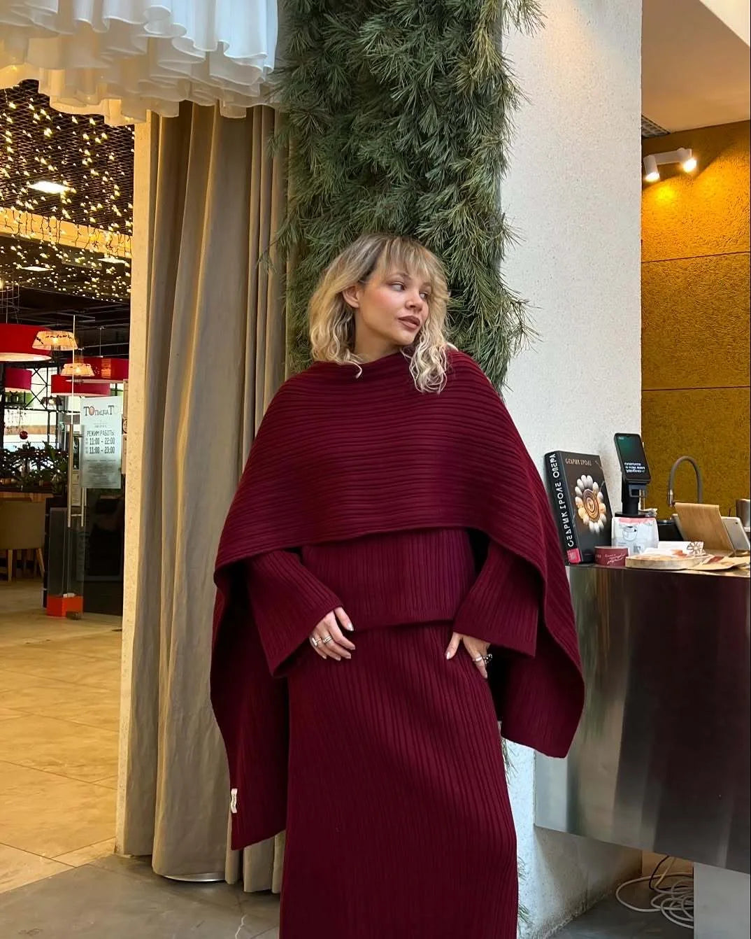 Hirsionsan Sexy Soft Elegant Vintage Women Suits 2 Pieces Female Sets Polo Neck Cardigan Sweater & Midi Dress Knitted TrackSuit